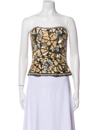 Black Tie Oleg Cassini Printed Strapless Crop Top