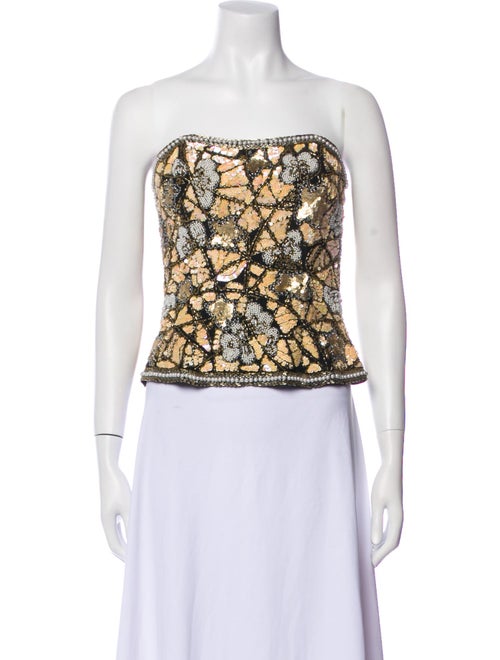 Black Tie Oleg Cassini Printed Strapless Crop Top