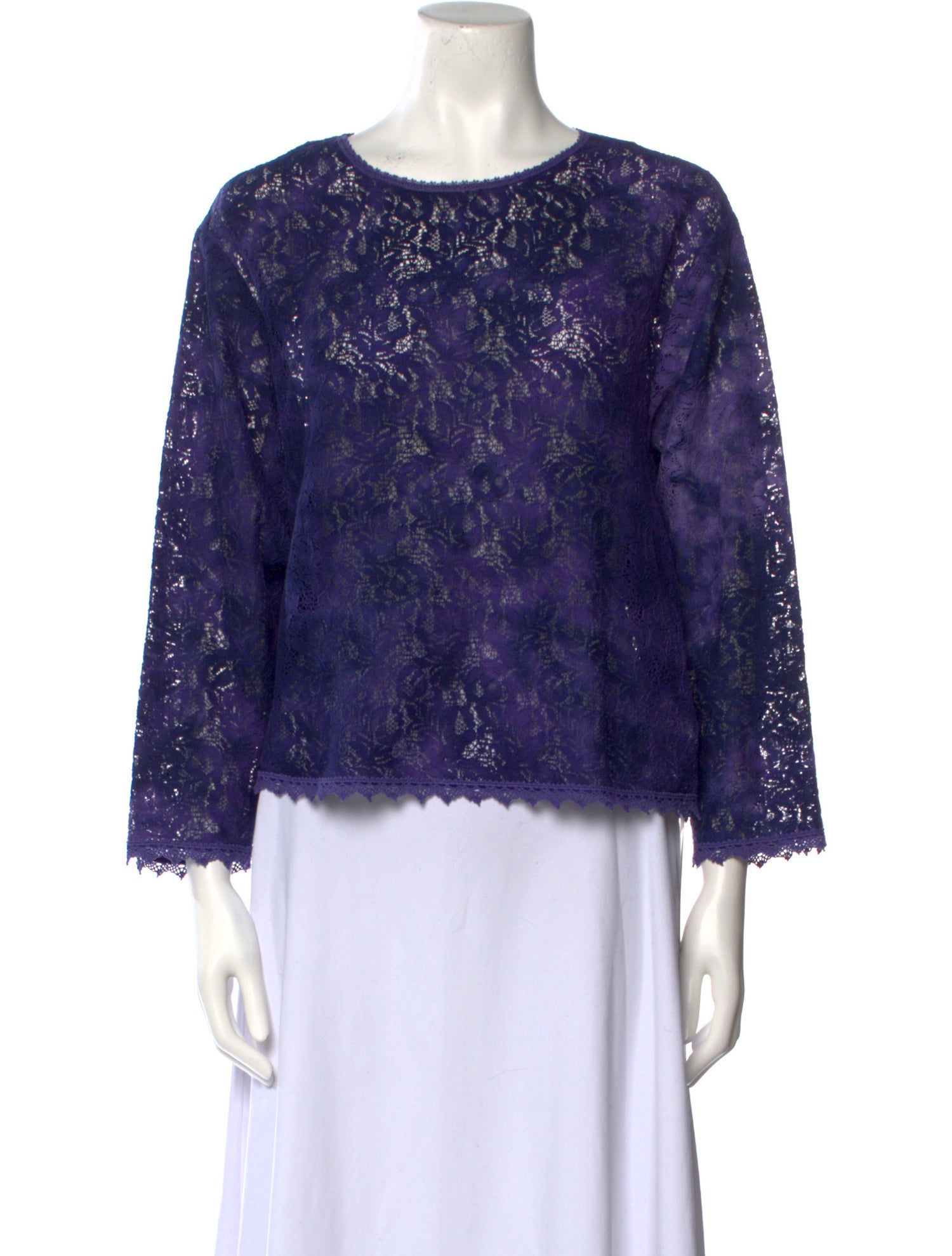 Blue Blue Japan Lace Pattern Bateau Neckline Blouse