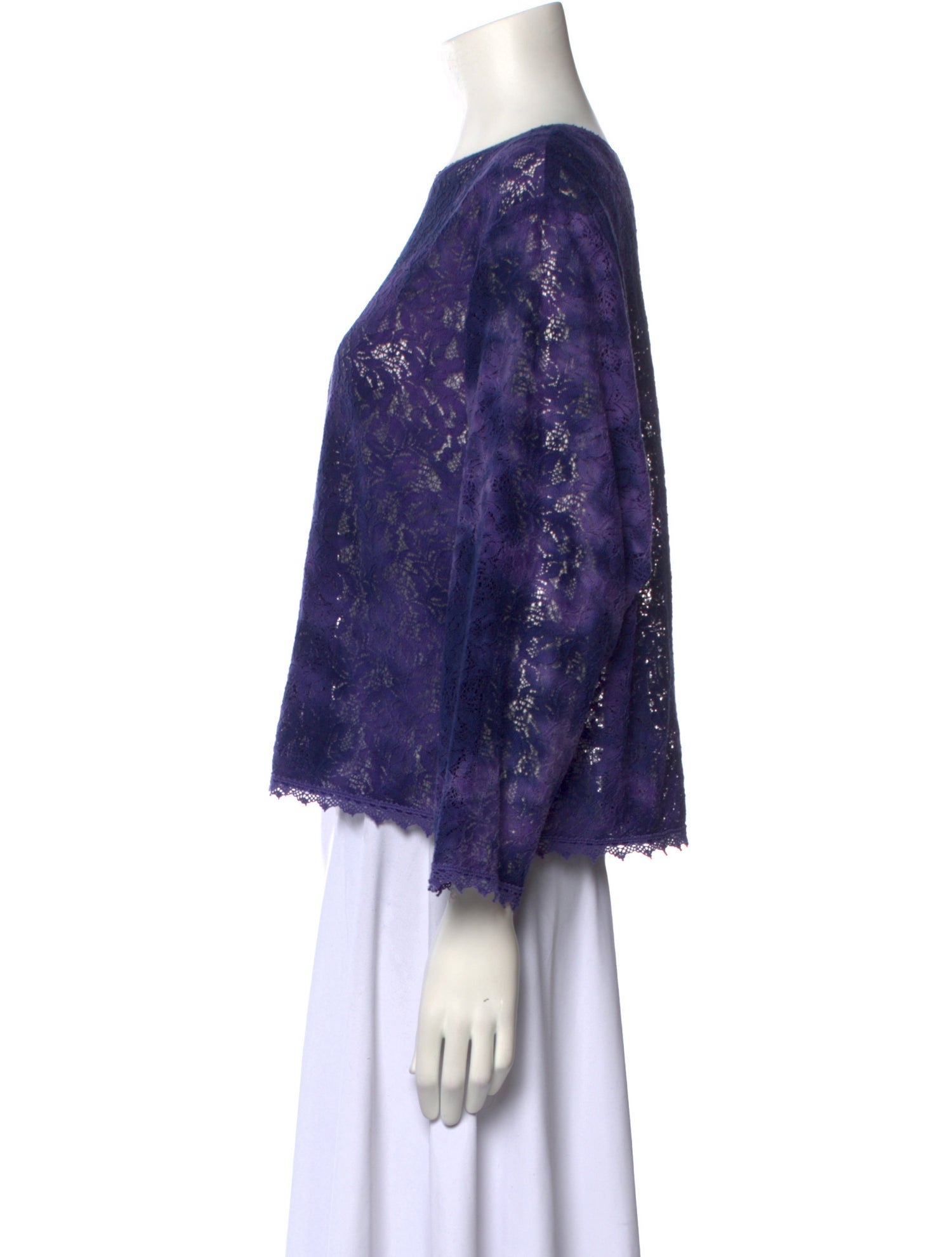 Blue Blue Japan Lace Pattern Bateau Neckline Blouse