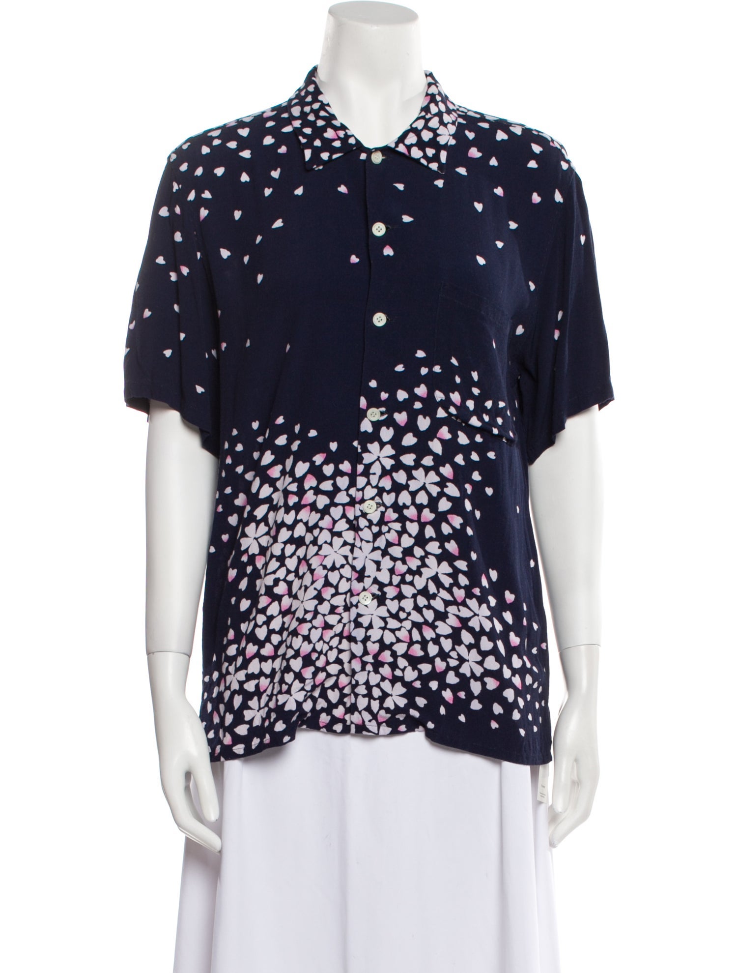 Blue Blue Japan Printed Short Sleeve Button-Up Top