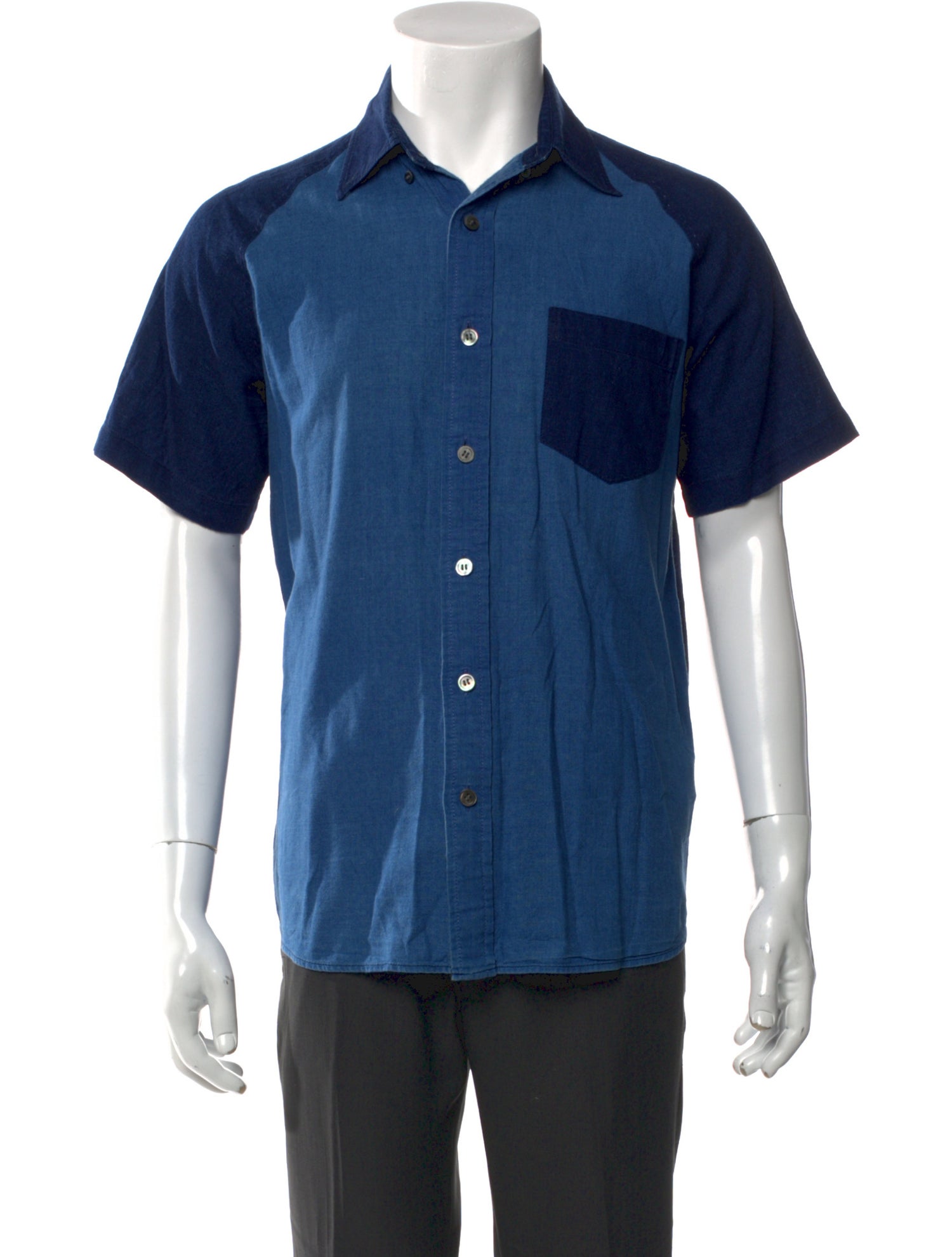 Blue Blue Japan Colorblock Pattern Short Sleeve Shirt