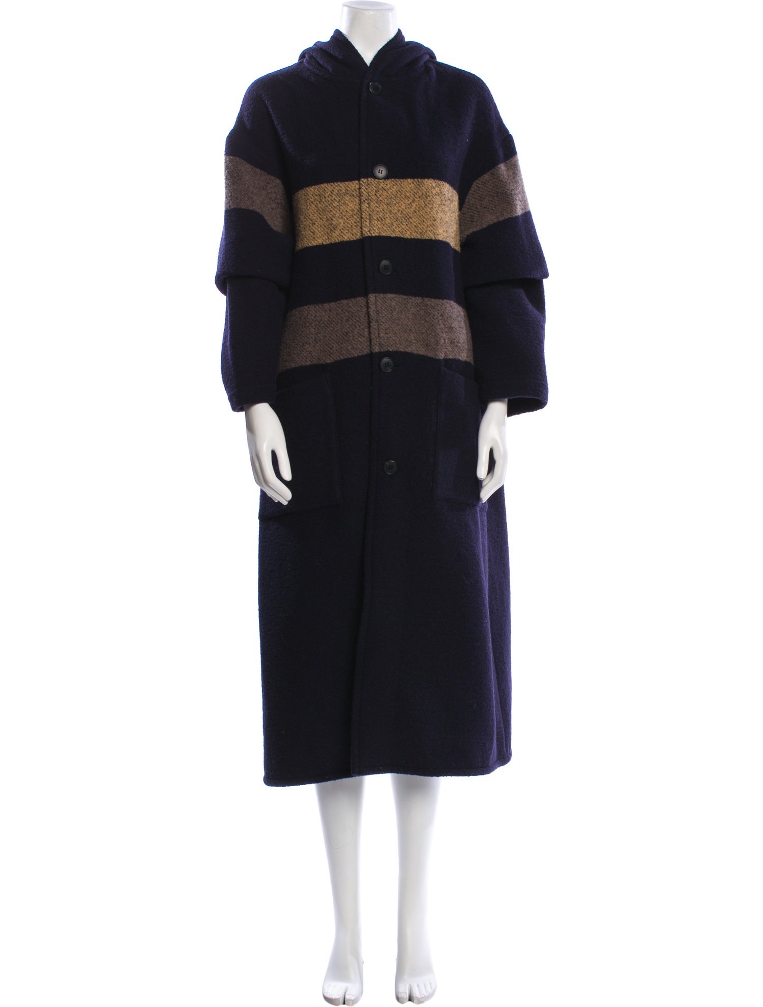 Blue Blue Japan Wool Printed Faux Fur Coat