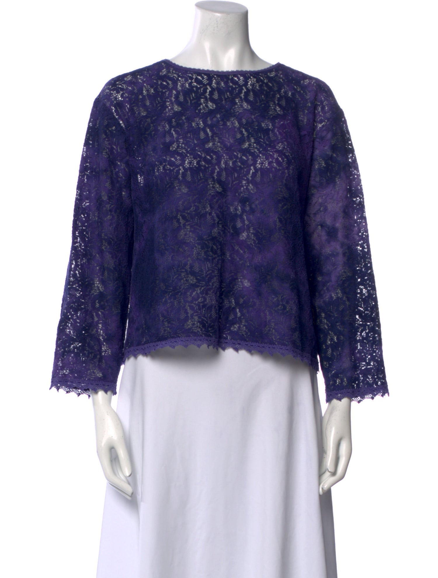 Blue Blue Japan Lace Pattern Scoop Neck Crop Top