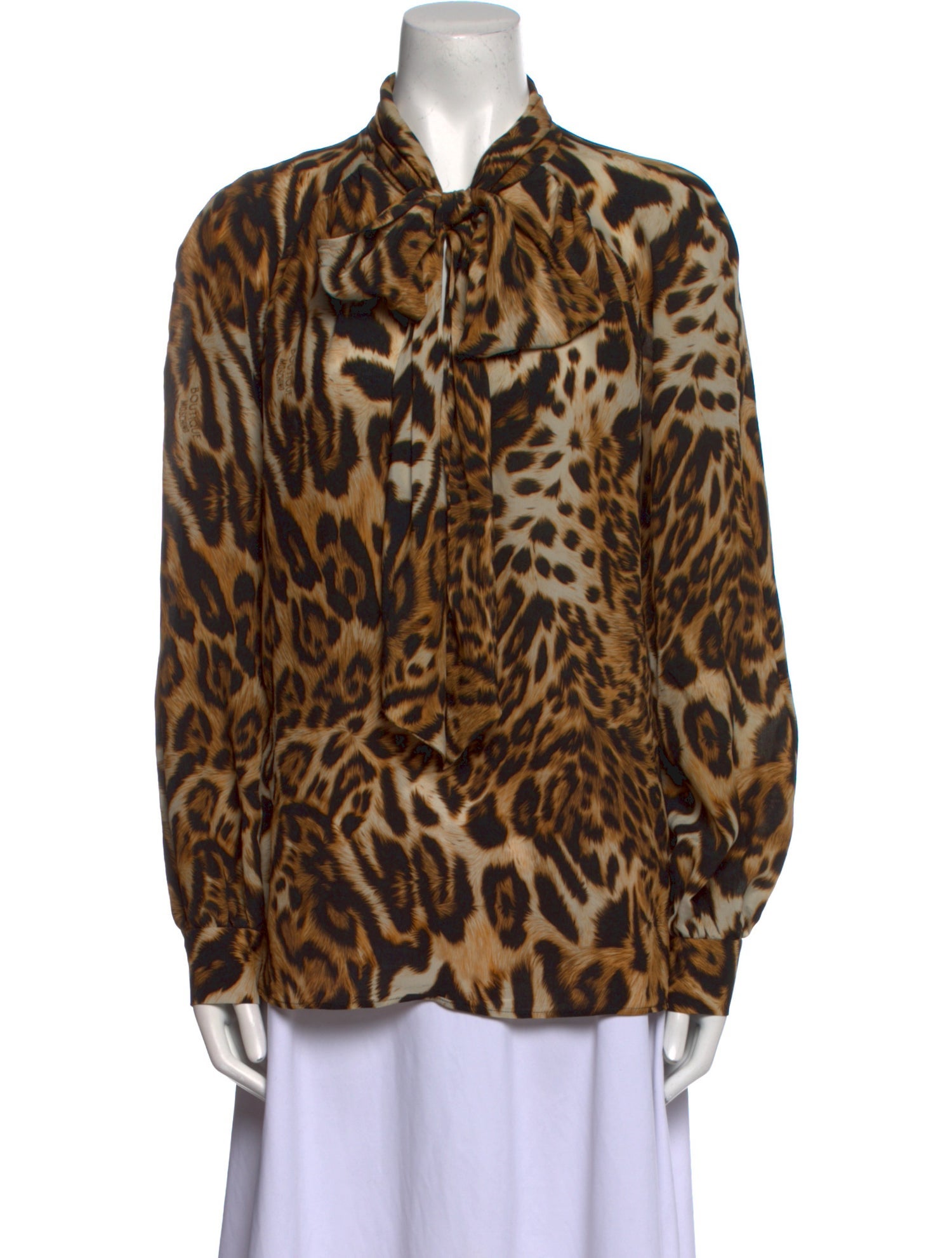 Boutique Moschino Silk Animal Print Button-Up Top