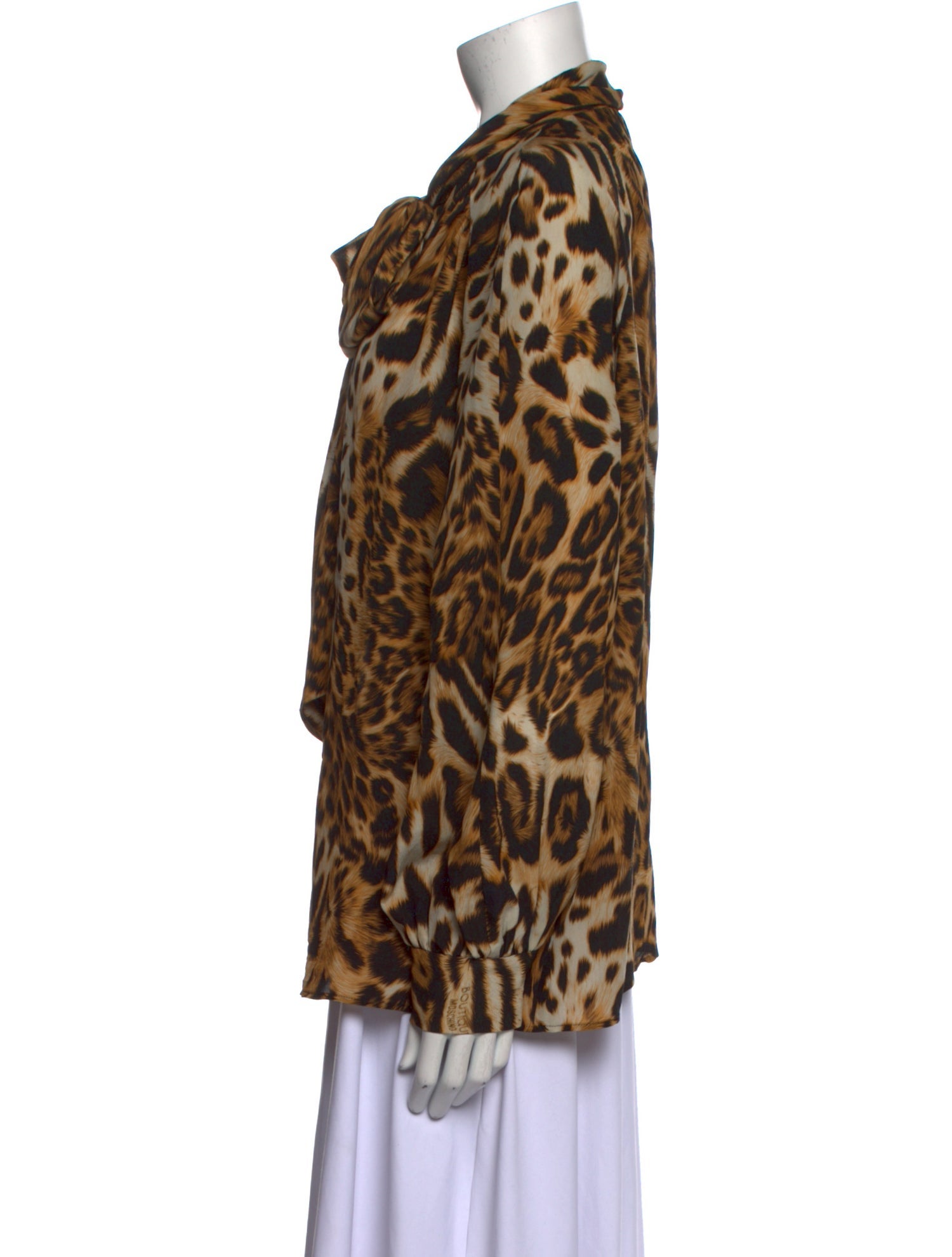 Boutique Moschino Silk Animal Print Button-Up Top