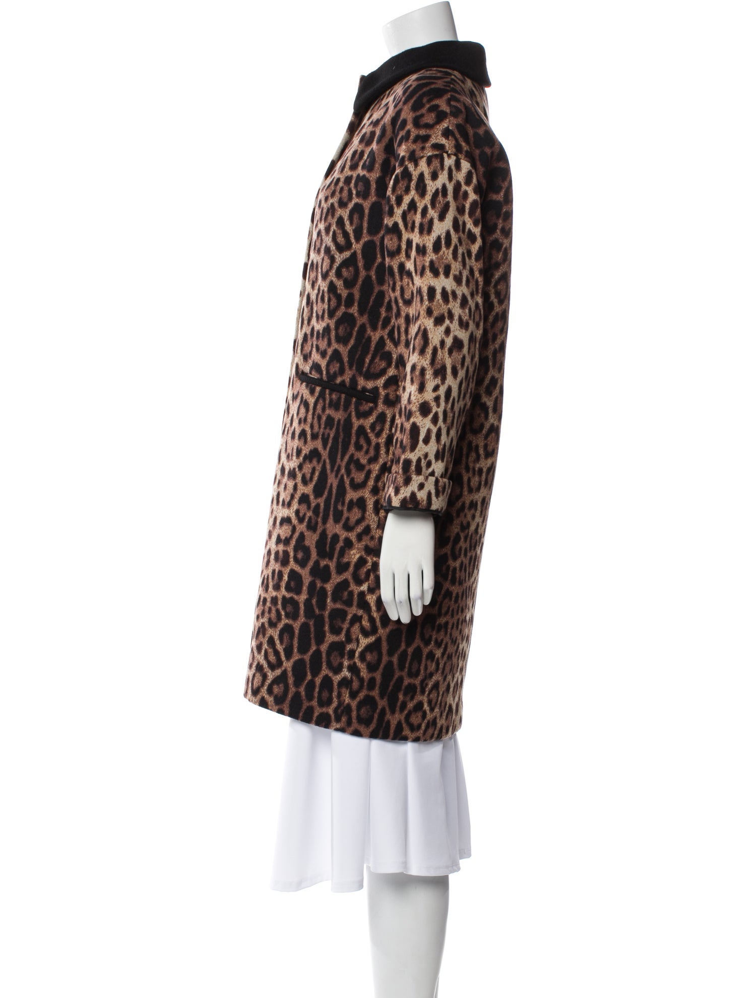 Boutique Moschino Wool Animal Print Faux Fur Coat