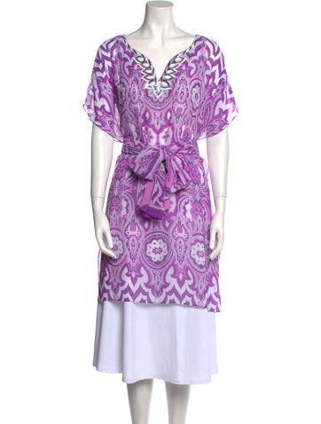 Bob Mackie Wearable Art Tops Printed V-Neck Tunic L