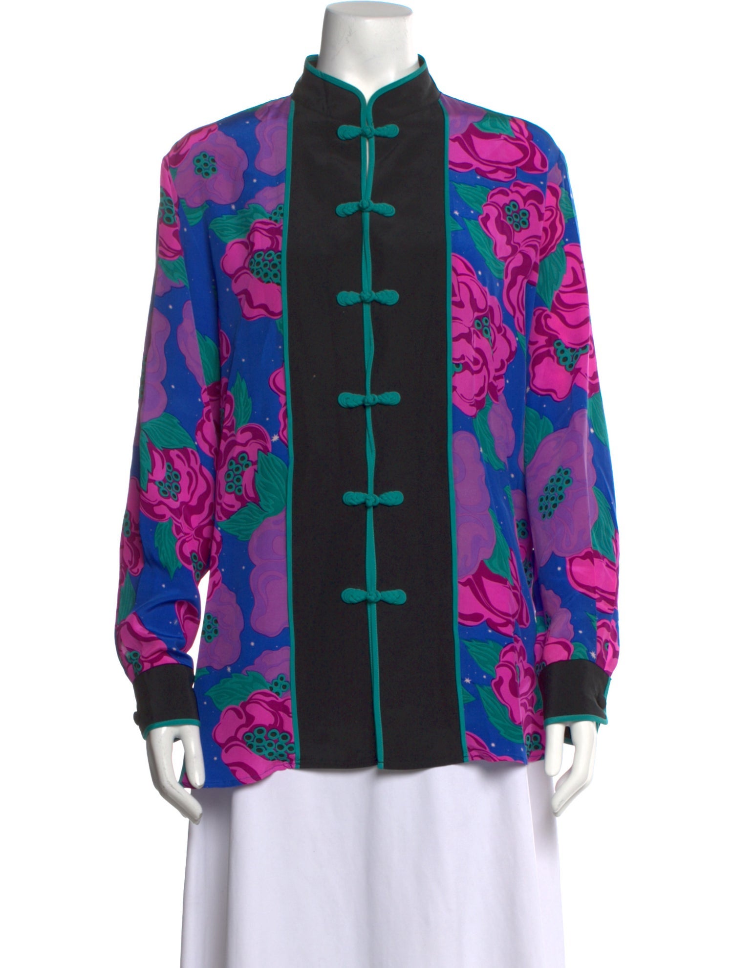 Bob Mackie Wearable Art Silk Printed Button-Up Top