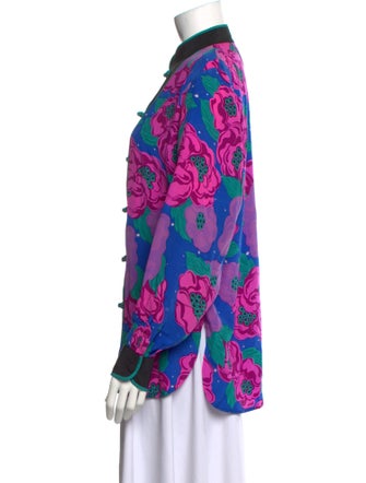 Bob Mackie Wearable Art Silk Printed Button-Up Top