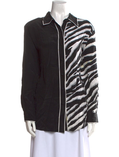 Bob Mackie Wearable Art Silk Printed Button-Up Top