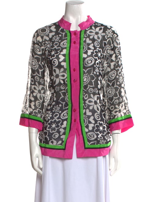 Bob Mackie Wearable Art Silk Printed Button-Up Top