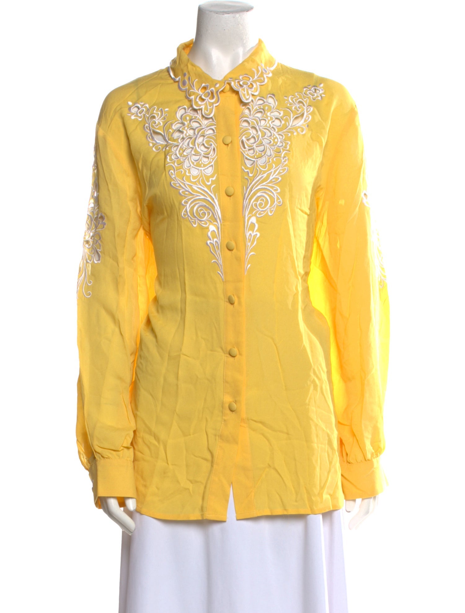 Bob Mackie Wearable Art Silk Printed Button-Up Top