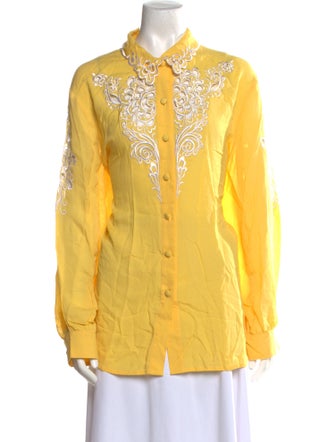 Bob Mackie Wearable Art Silk Printed Button-Up Top