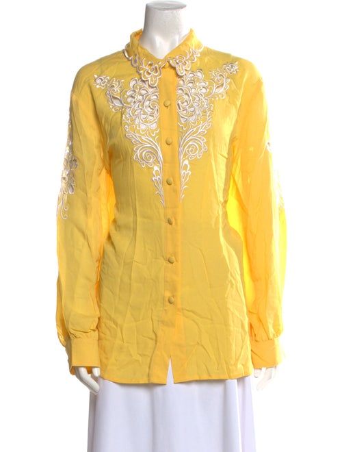 Bob Mackie Wearable Art Silk Printed Button-Up Top