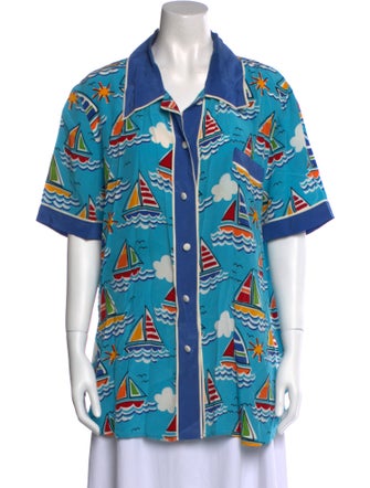 Bob Mackie Wearable Art Silk Printed Button-Up Top