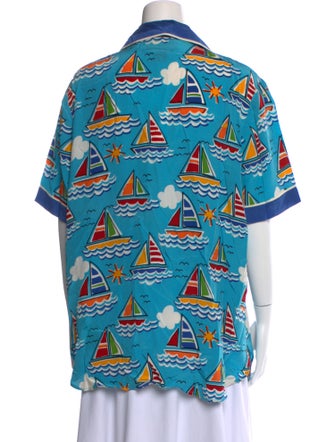 Bob Mackie Wearable Art Silk Printed Button-Up Top