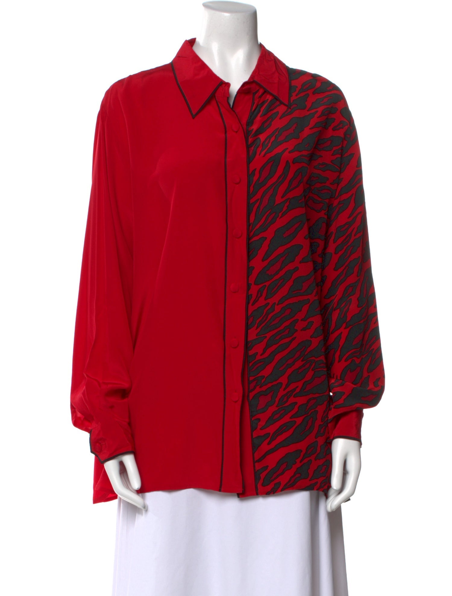 Bob Mackie Wearable Art Silk Colorblock Pattern Button-Up Top