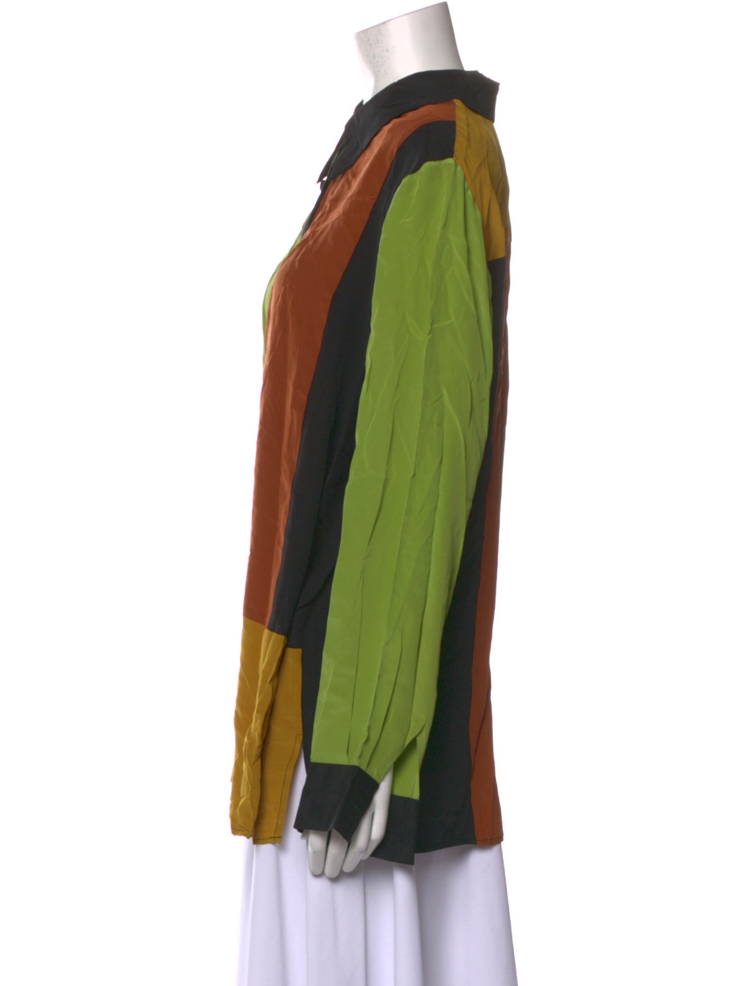 Bob Mackie Wearable Art Silk Colorblock Pattern Button-Up Top