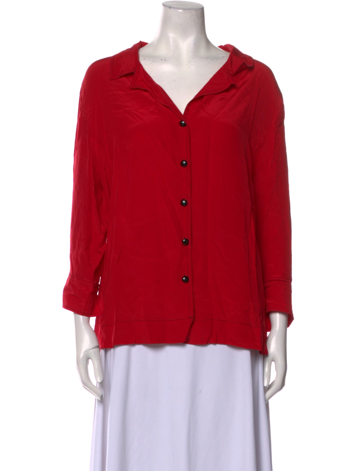 Bob Mackie Wearable Art Silk Three-Quarter Sleeve Button-Up Top