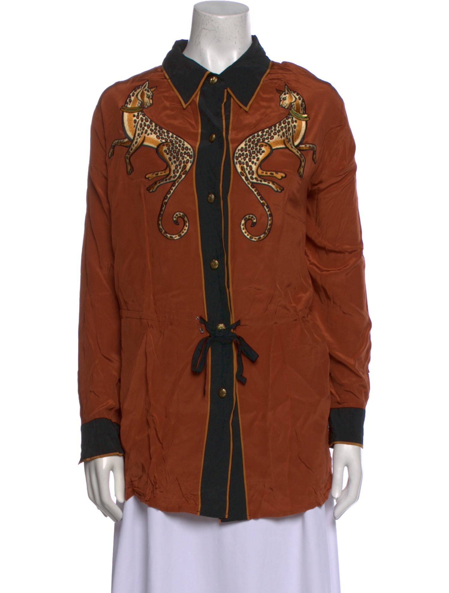 Bob Mackie Wearable Art Silk Printed Button-Up Top