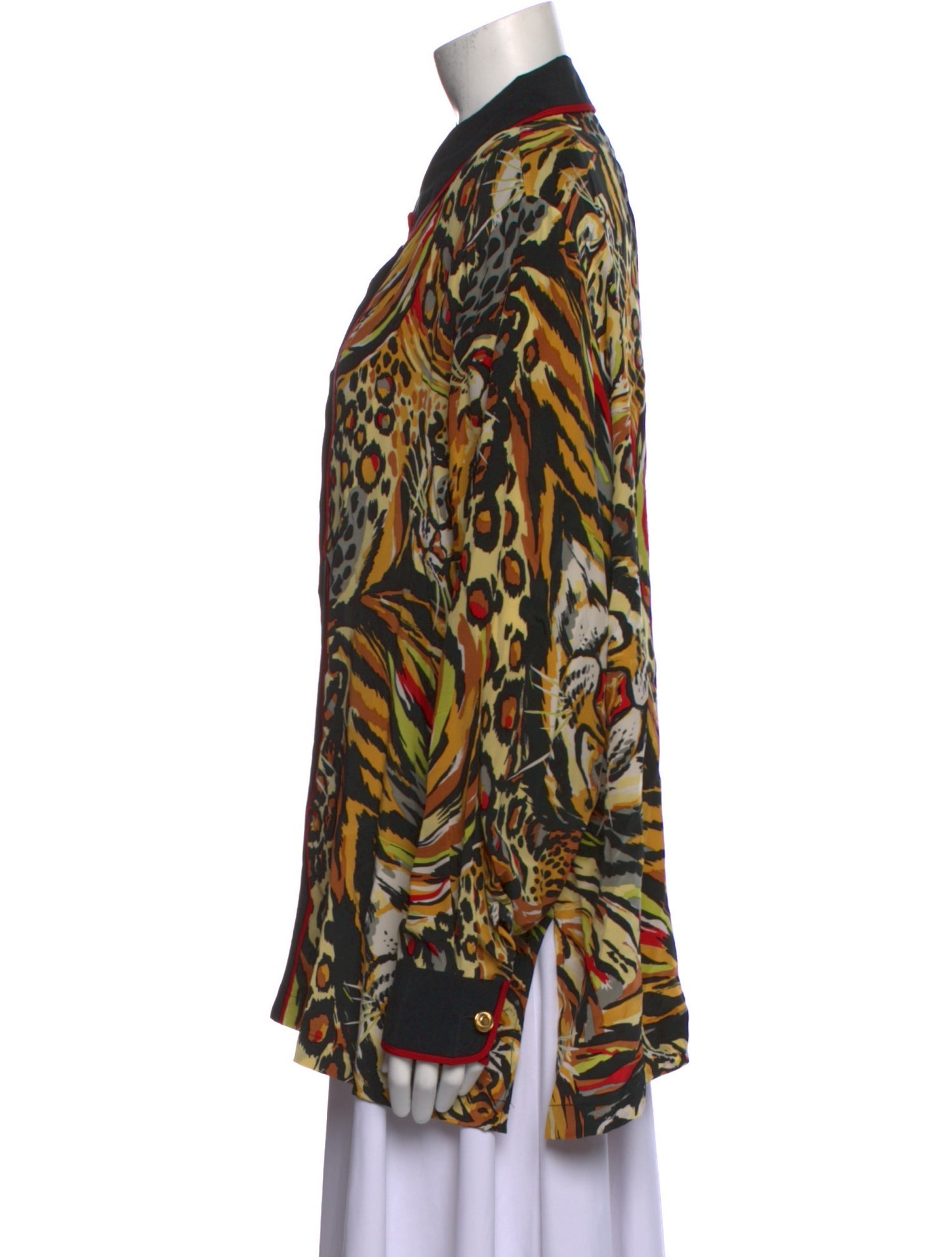 Bob Mackie Wearable Art Silk Printed Button-Up Top