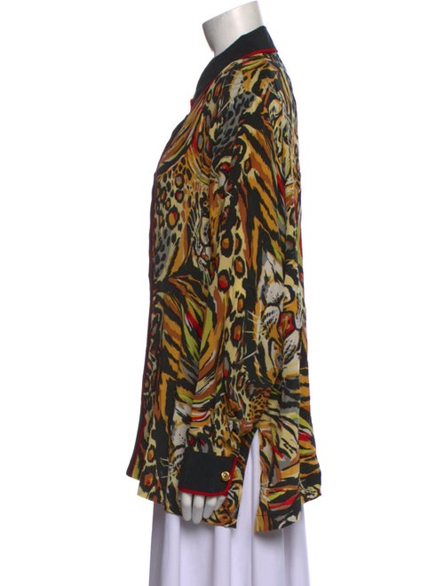 Bob Mackie Wearable Art Silk Printed Button-Up Top