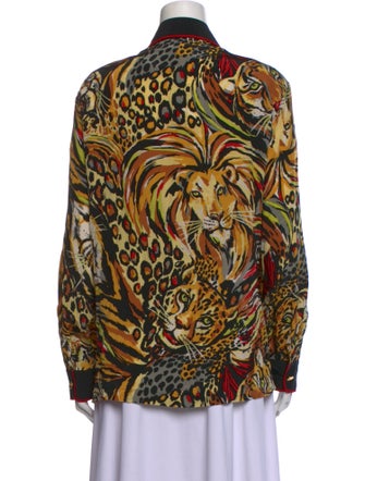 Bob Mackie Wearable Art Silk Printed Button-Up Top