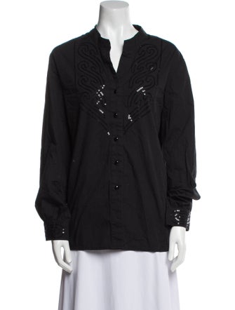 Bob Mackie Wearable Art V-Neck Long Sleeve Button-Up Top