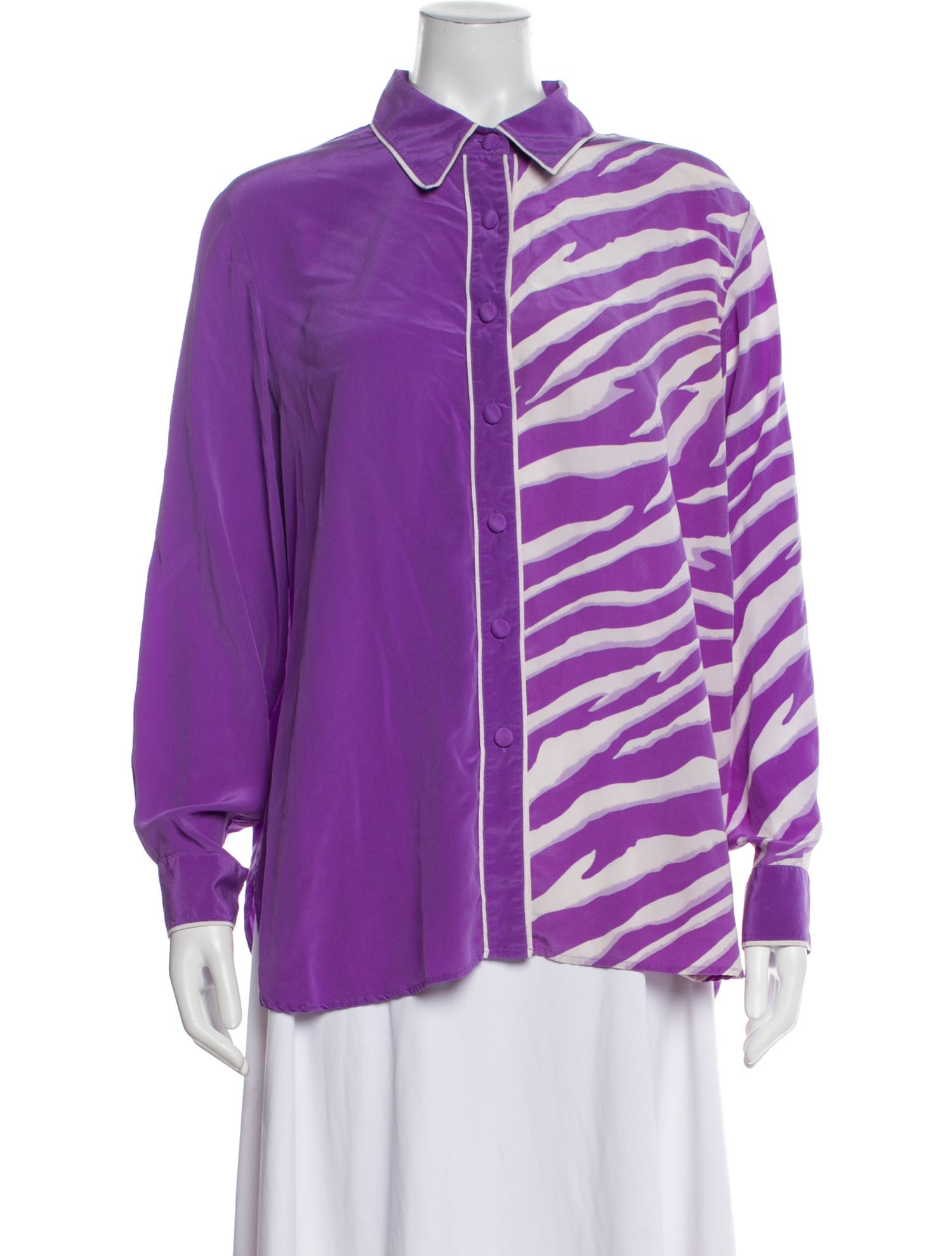 Bob Mackie Wearable Art Silk Printed Button-Up Top