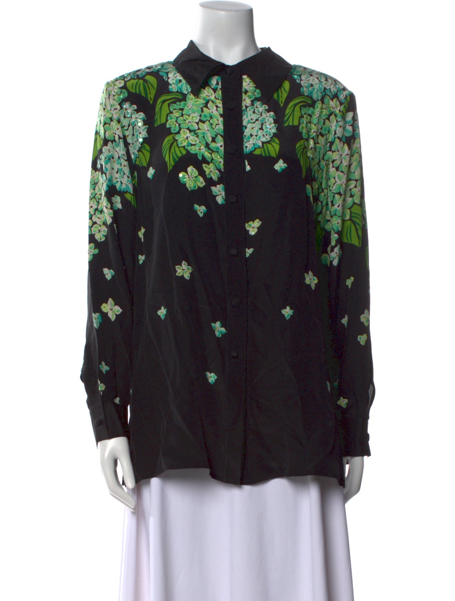 Bob Mackie Wearable Art Silk Floral Print Button-Up Top