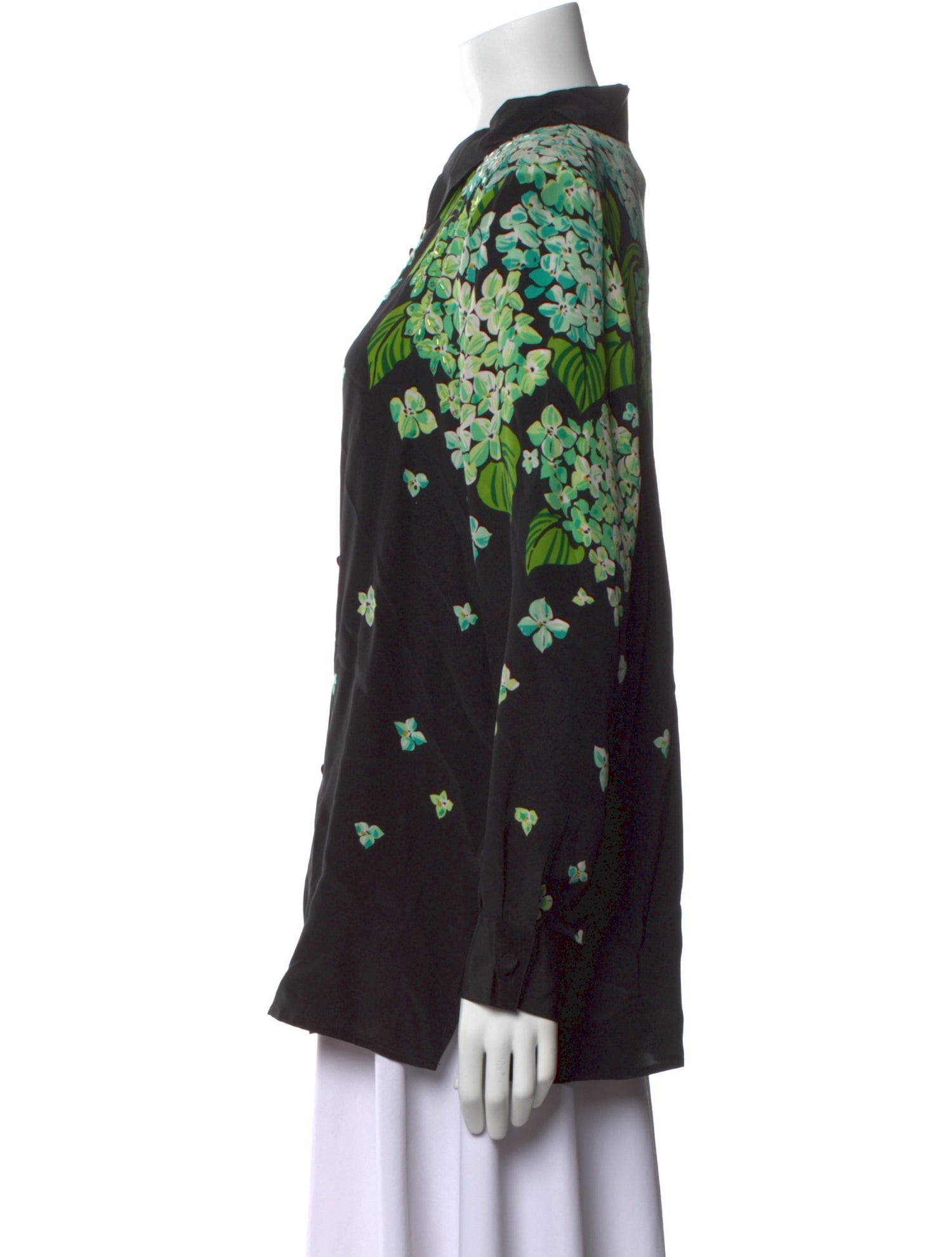 Bob Mackie Wearable Art Silk Floral Print Button-Up Top