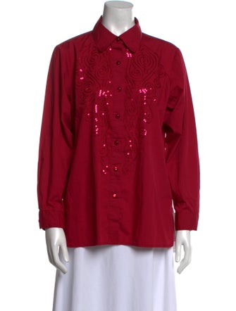 Bob Mackie Wearable Art Long Sleeve Button-Up Top