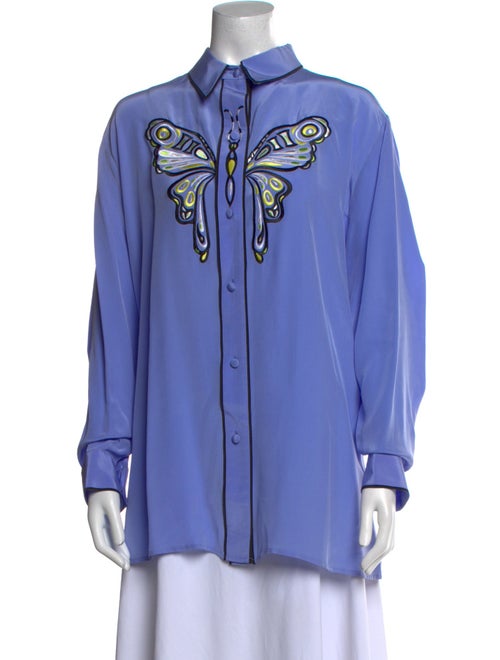 Bob Mackie Wearable Art Silk Graphic Print Button-Up Top