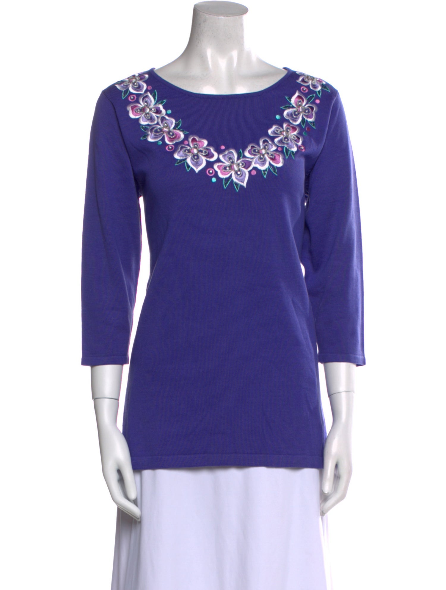 Bob Mackie Wearable Art Bateau Neckline Three-Quarter Sleeve Top w/ Tags