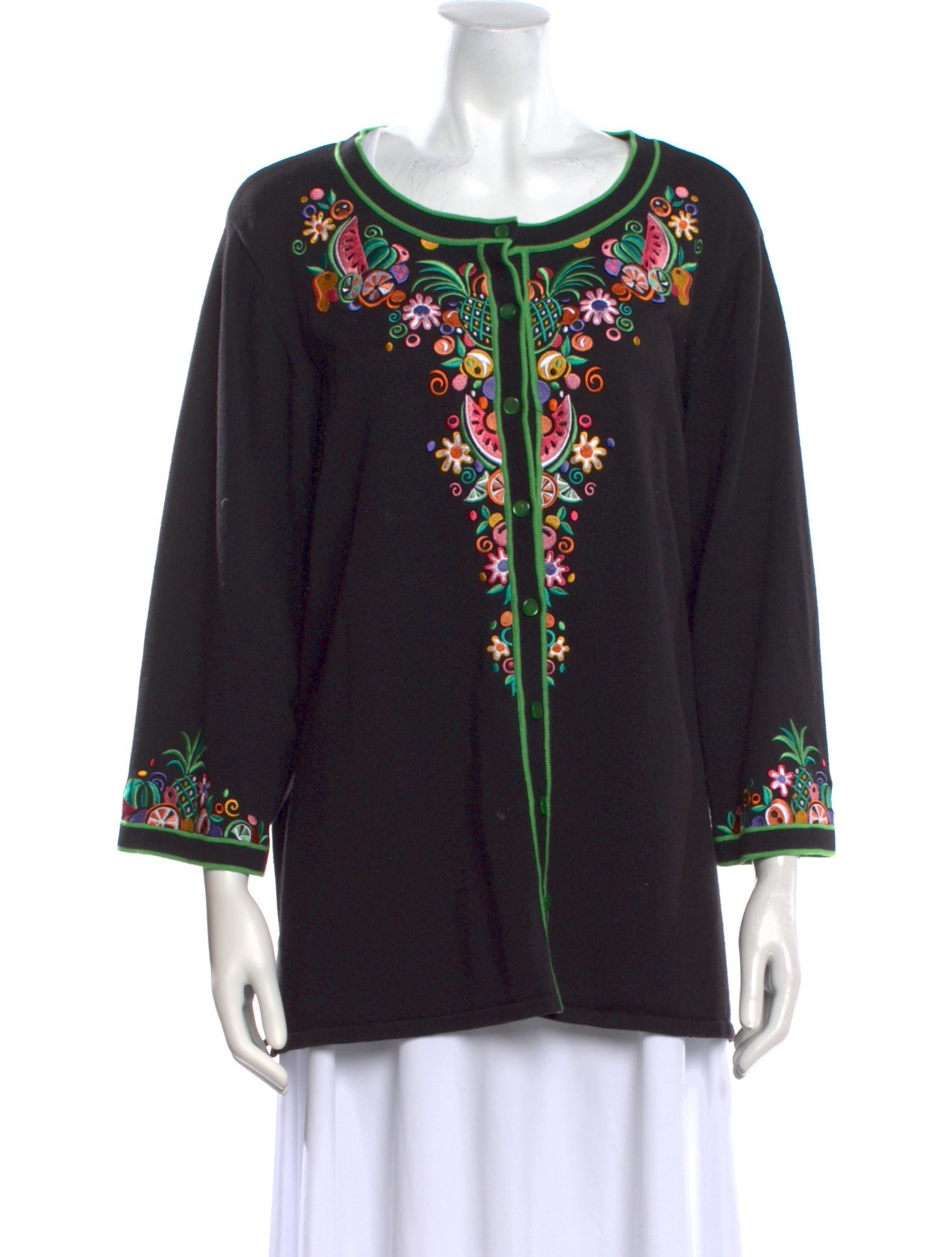 Bob Mackie Wearable Art Floral Print Scoop Neck Sweater