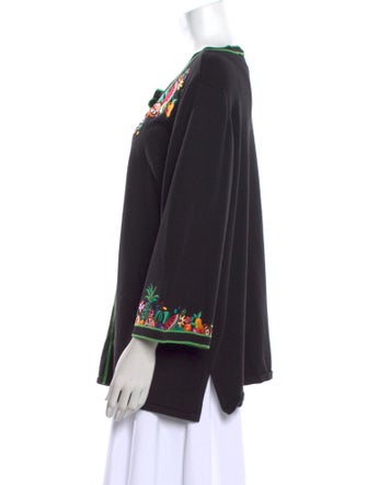 Bob Mackie Wearable Art Floral Print Scoop Neck Sweater