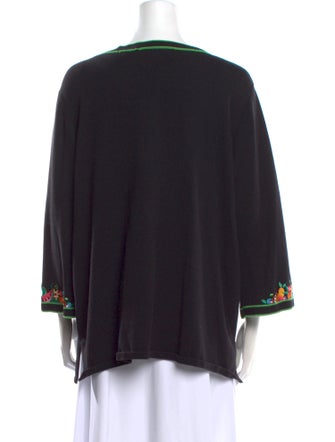 Bob Mackie Wearable Art Floral Print Scoop Neck Sweater