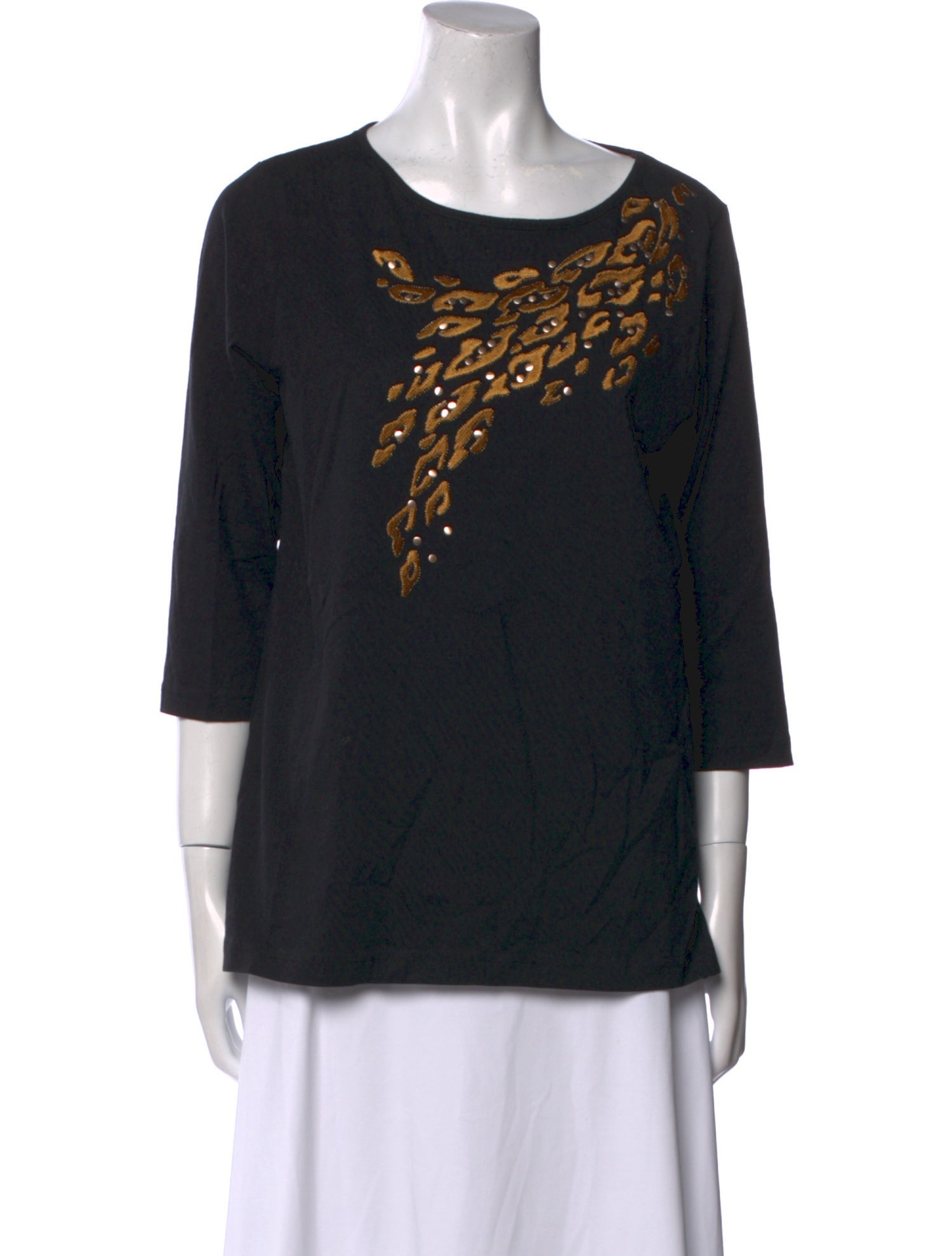 Bob Mackie Wearable Art Scoop Neck Three-Quarter Sleeve Top