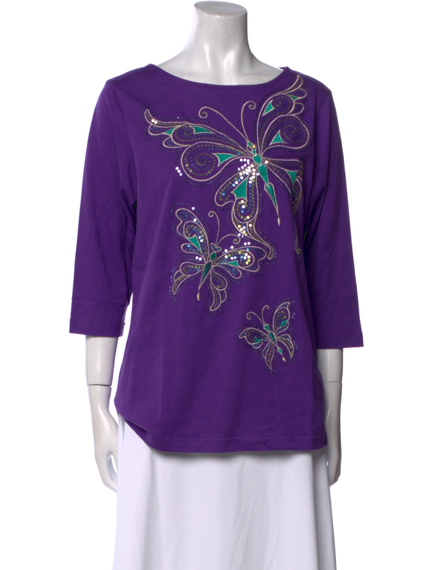 Bob Mackie Wearable Art Floral Print Bateau Neckline Blouse