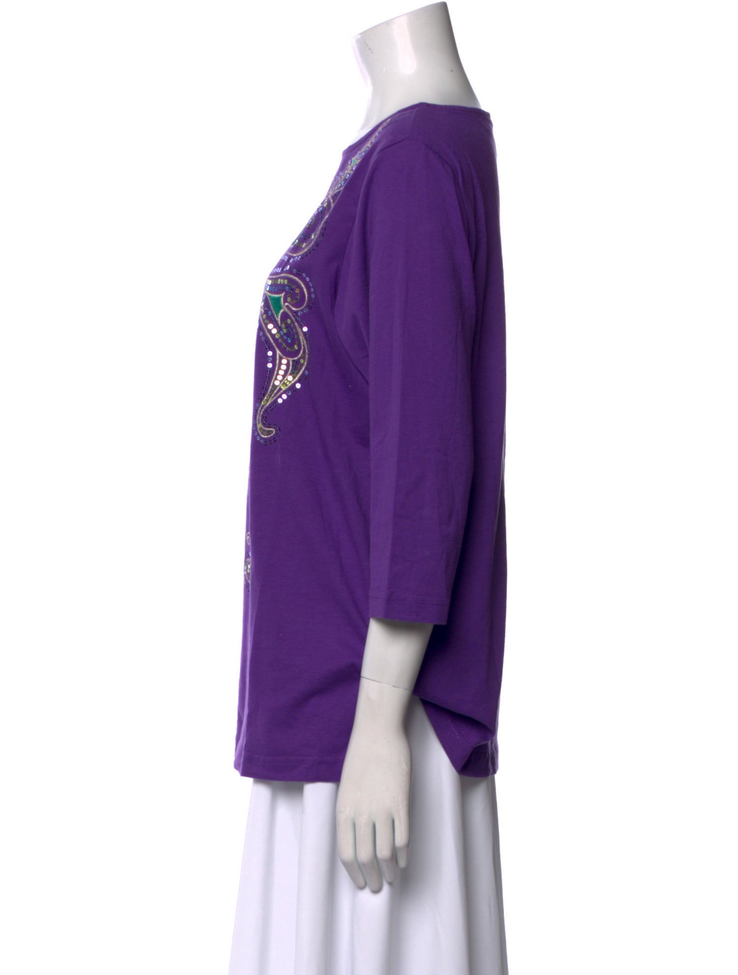 Bob Mackie Wearable Art Floral Print Bateau Neckline Blouse