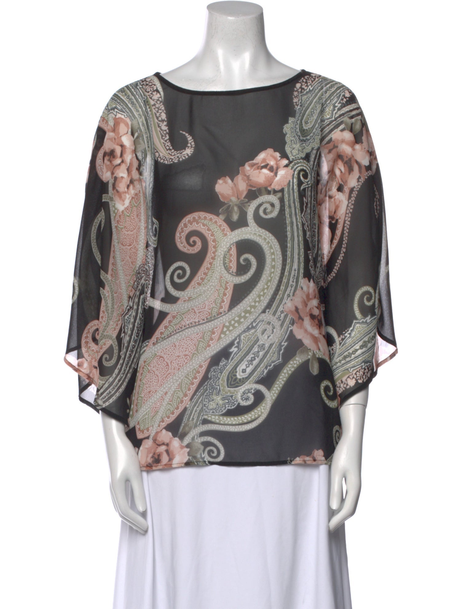 Bob Mackie Wearable Art Printed Bateau Neckline Blouse