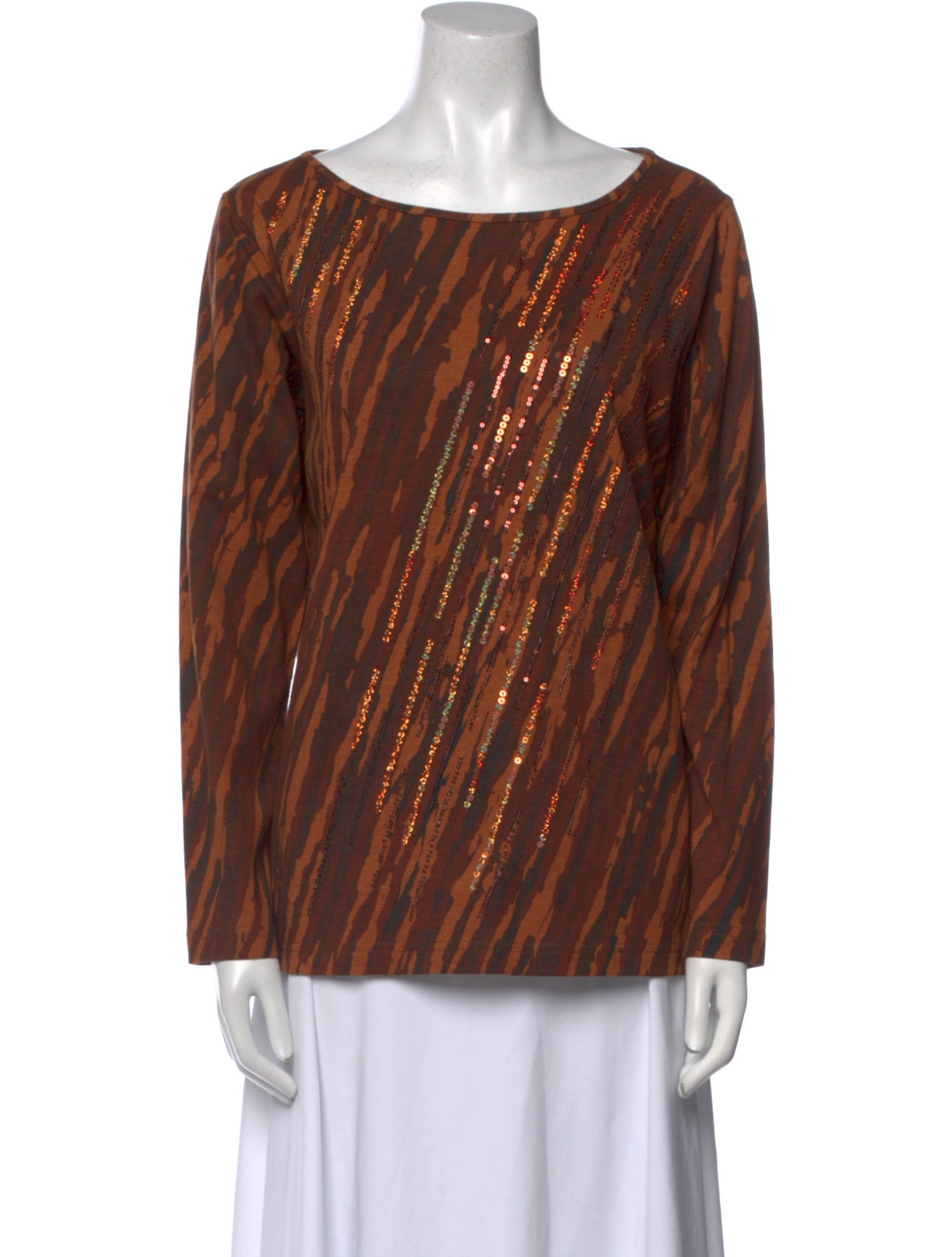 Bob Mackie Wearable Art Printed Bateau Neckline Blouse