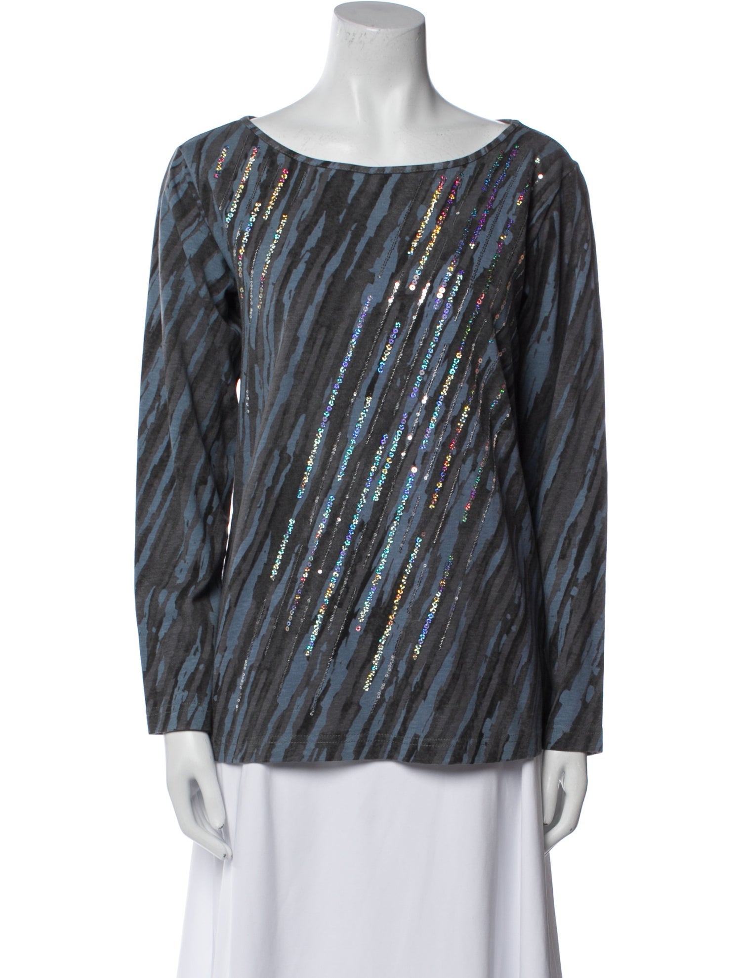 Bob Mackie Wearable Art Striped Bateau Neckline Blouse