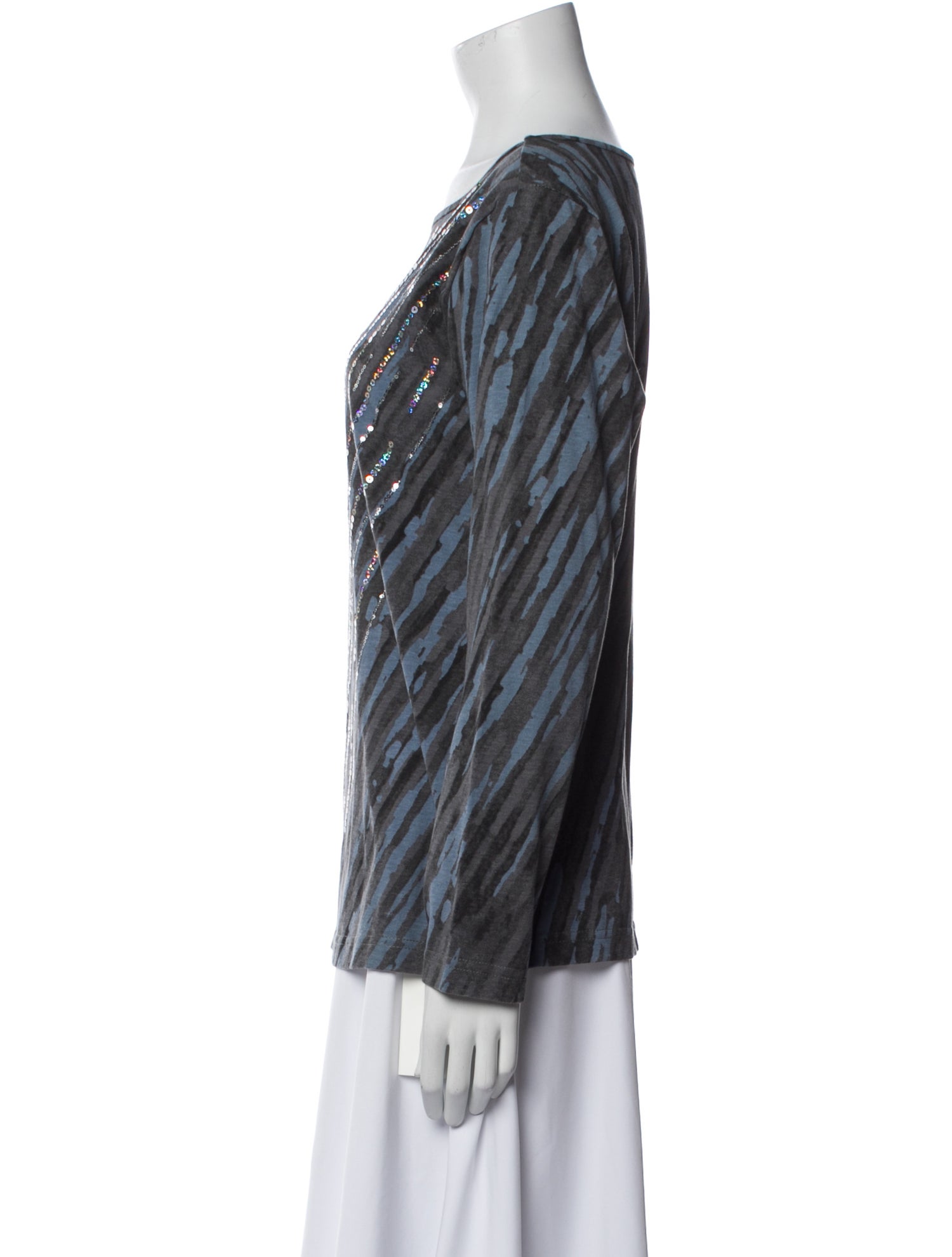 Bob Mackie Wearable Art Striped Bateau Neckline Blouse