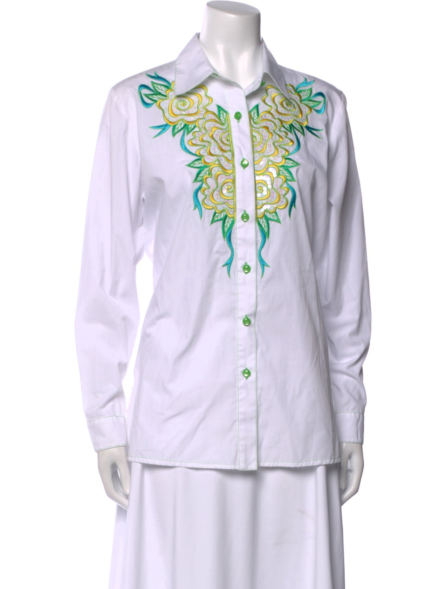 Bob Mackie Wearable Art Printed Long Sleeve Button-Up Top
