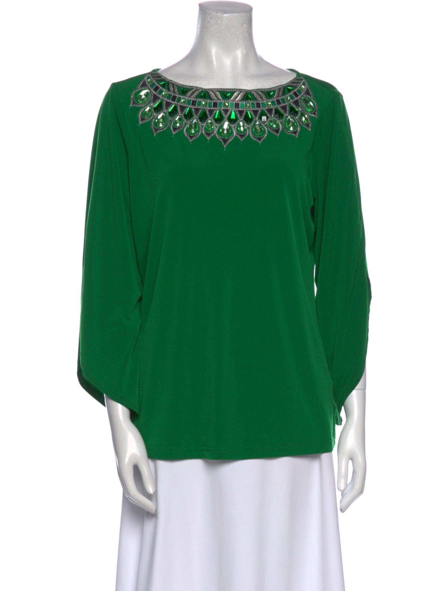 Bob Mackie Wearable Art Bateau Neckline Three-Quarter Sleeve Blouse