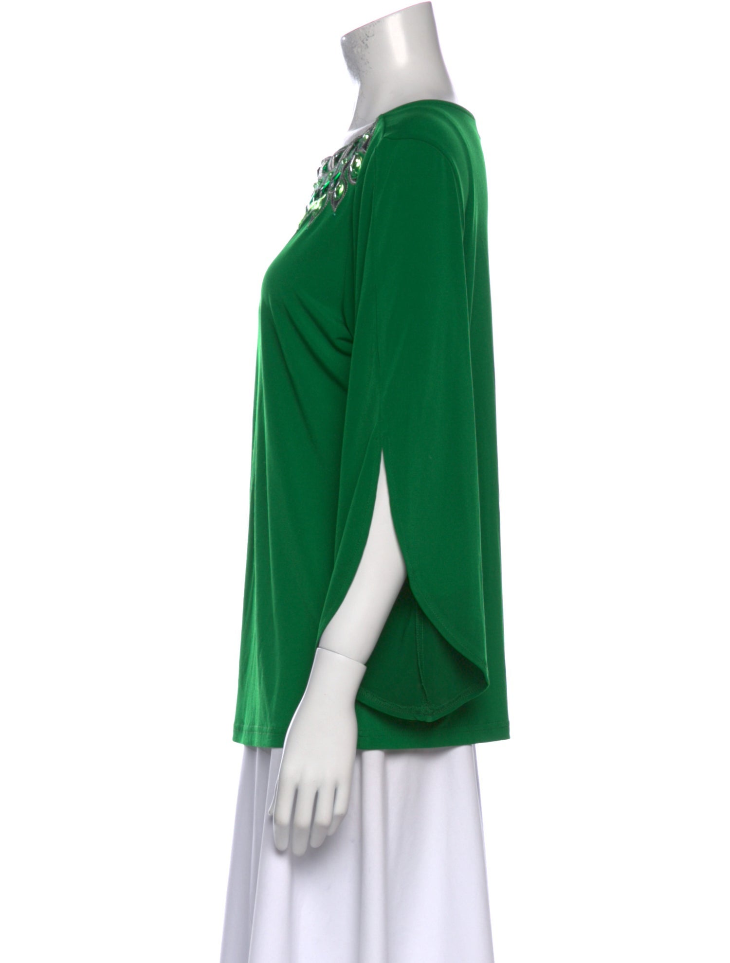 Bob Mackie Wearable Art Bateau Neckline Three-Quarter Sleeve Blouse