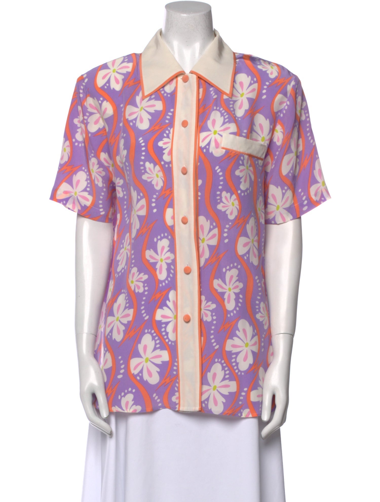 Bob Mackie Wearable Art Silk Printed Button-Up Top