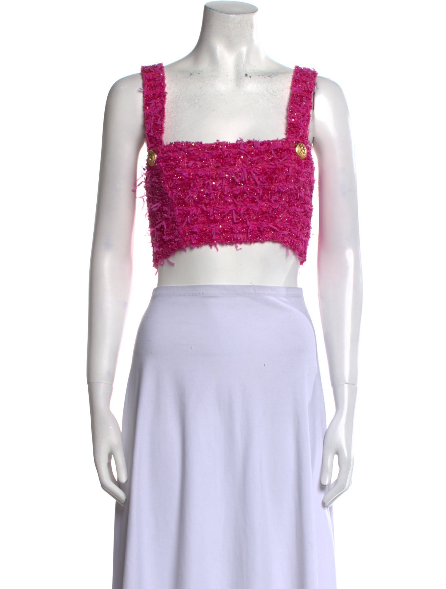 Balmain x Barbie Tweed Pattern Square Neckline Crop Top w/ Tags